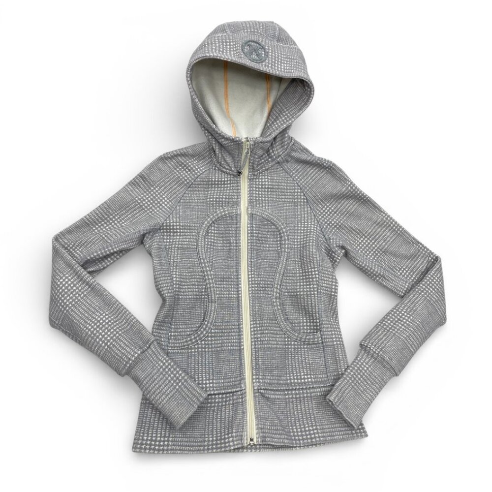 Lululemon Scuba  Gray Plaid Full Zip Hooded Hoodie Jacket Women's Size 2